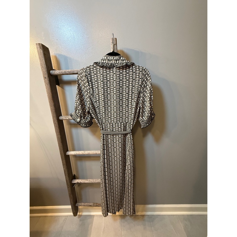 Max Studio Womens Puff Sleeve Chiffon Midi belted Shirtdress, Black Beige Size M - Picture 13 of 13